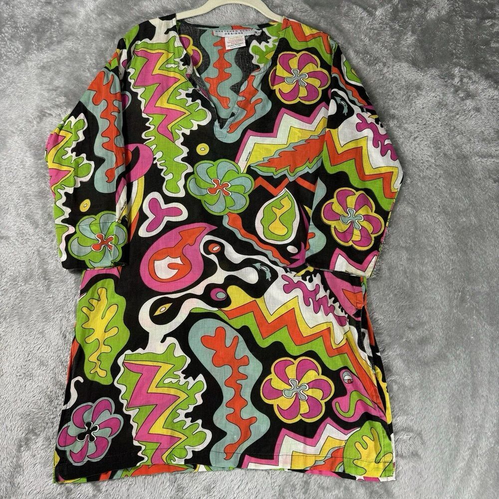 Gretchen Scott Tunic Dress Womens S Multicolor Floral Paisley Bright Lightweight